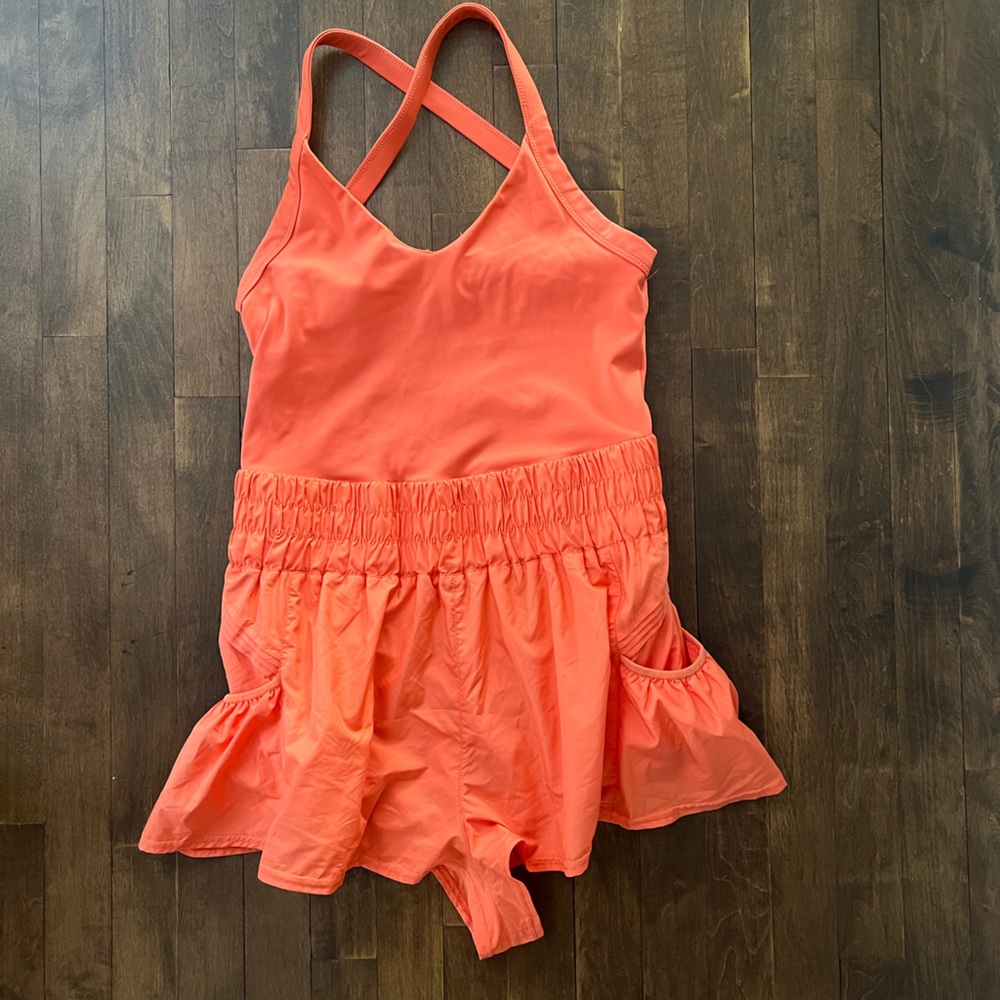 Free People the Way Home Skortsie Coral Orange Romper Jumpsuit
